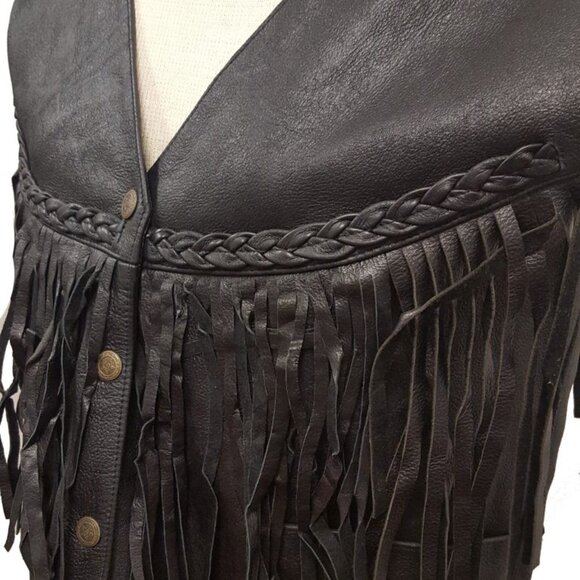 Women’s Rodeo Motorcycle Adjustable Side Lace and Fringed Leather Vest - Picture 3 of 4